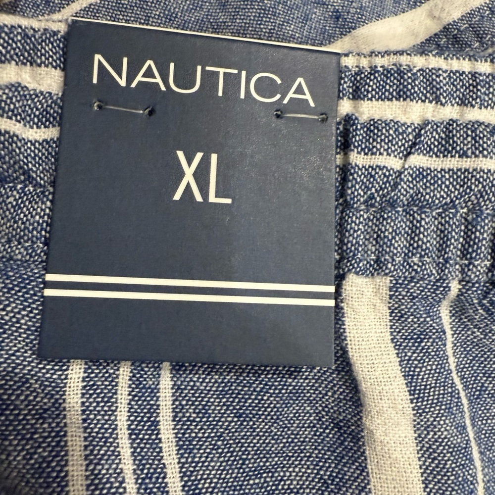 NAUTICA Women's Blue Shorts Size XL X-Large Striped Linen Boho Pockets NWT - Picture 10 of 15